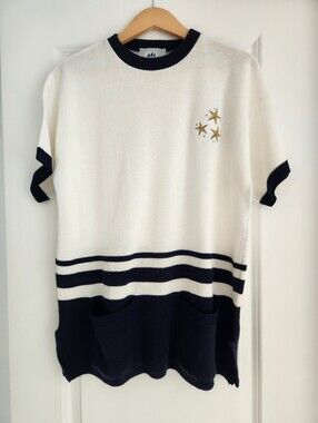 Vintage Bay Point Threads Americana Sailor Knit T-shirt White And Navy Large